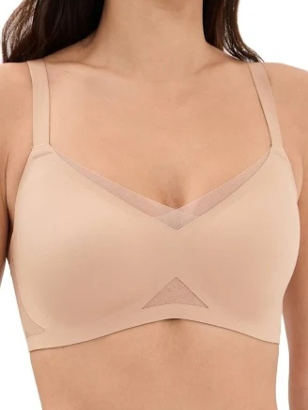 Honeylove Crosover Silhouette Bra 36B Nude Wireless Smoothing Seamless Support